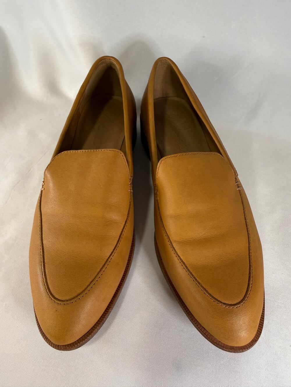 Madewell Women’s 7.5 Tan Brown Leather Loafers Slip On Apron Toe Flats